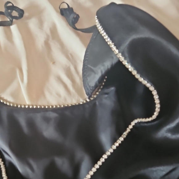 Vtg Classy long Evening Rhinestones Bow Gown satin long maxidress - Picture 12 of 14